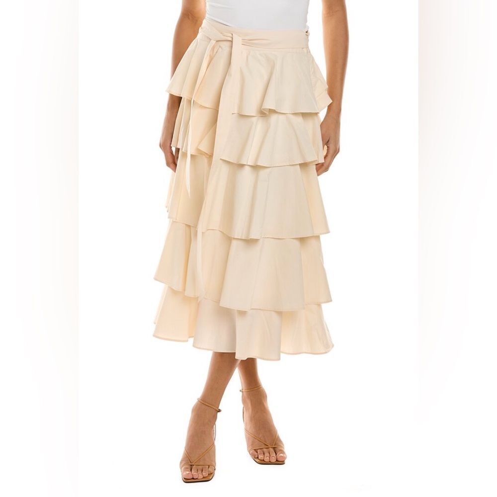Marie Oliver TieredโRuffle Midi Skirt Light Cream Cotton Size 10
